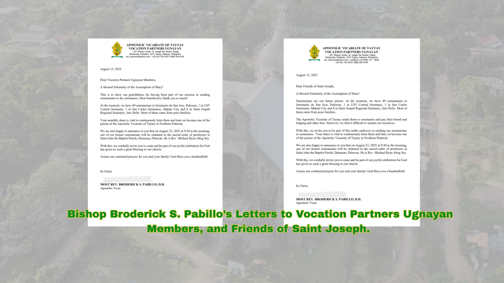 Bishop Broderick S. Pabillo’s Letters to Vocation Partners Ugnayan Members and Friends of Saint Joseph.